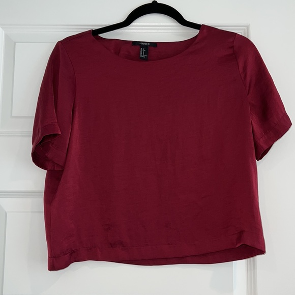 Forever 21 Satin Maroon Crop Top Small - Picture 1 of 8